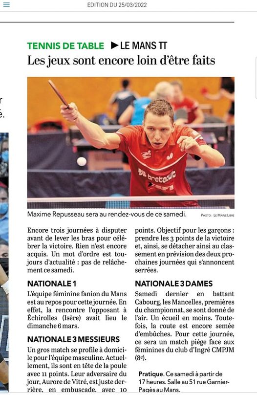 Le Maine Libre vendredi 25 mars