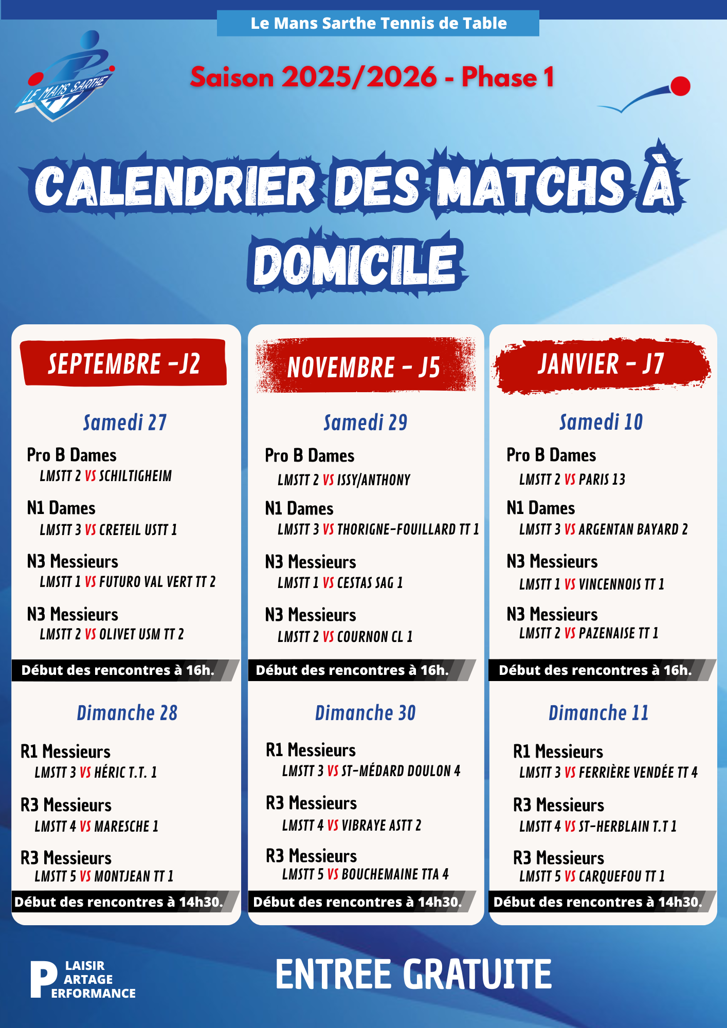CALENDRIER RENCONTRES DOMICILE